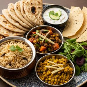 2 Sabji + 8 Roti + Pulao + Raita +Salad+ Papad                           