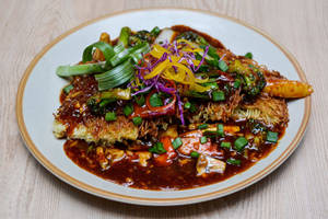 Pan Fried Noodles With Asian Veg And Soya Chilli Sauce