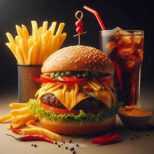 Cheesy Spicy Burger+fries+coke(300 Ml)