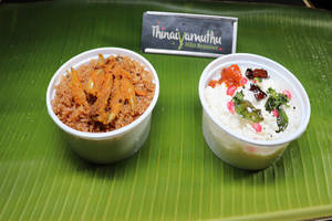 Karuvatu Kulambu Rice + Curd Rice,