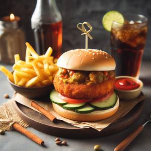 Aloo Tikki Burger+Fries+Coke[300ml]