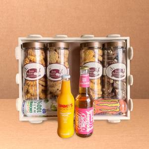 Cookies And Exotic Drinks On A Wooden Tray Hamper
