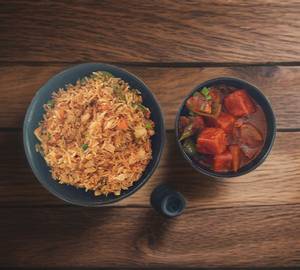 Rice with paneer chilli gravy