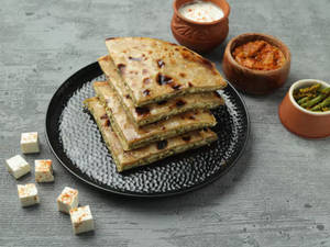 Tawa Paneer Pyaaz Paratha With Curd And Pickle