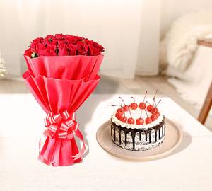 Black Forest Cake N Rose Bouquet