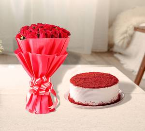 Red Velvet Cake With Flower Bunch