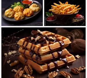 Mix Veg Momos+Death by choco waffle+Peri Peri Fries