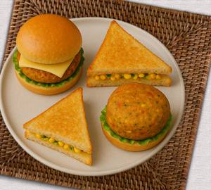 1 Aloo Tikki Burger + 1 Bombay Sandwich + 1 Corn Burger
