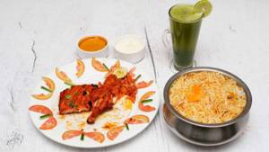 Qtr Tandoor Chicken + Half Biriyani Rice + Gravy + Mint Lime.