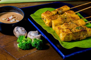 Tofu Mushroom and Broccoli Satay