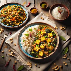 Matar Paneer With Rice Bowl
