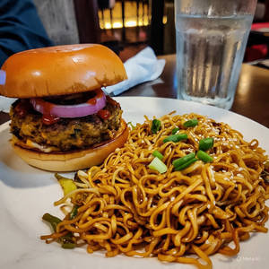 Hakka Noodles + Double Tikki Burger Combo                                                     