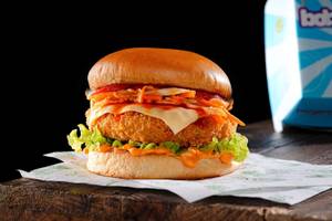 Korean Honey Sriracha Aloo Tikki Burger