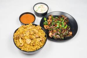 Royal Mushroom Biryani With Mushroom Chilli And Mushroom Soup