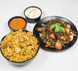 Royal Mushroom Biryani With Mushroom Pepper Fry & Mushroom Soup