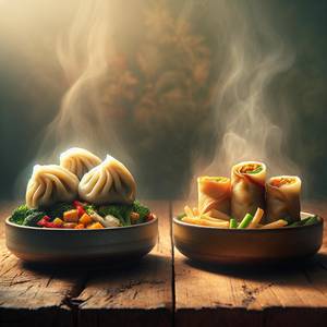 Veg Momo + Spring Roll