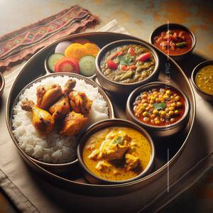 Chicken Thali+ Pumpkin Fry                        