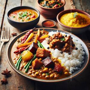 Pork Thali + Pumpkin Fry                        
