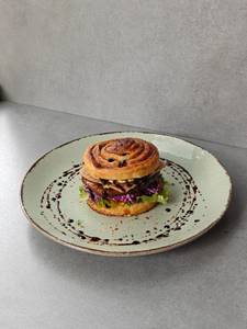 Breakfast Beef Burger On Cinnamon Roll