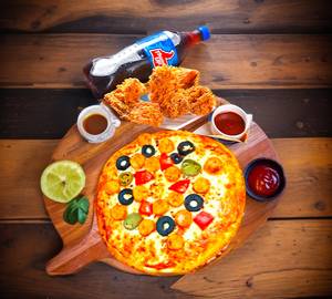 Chicken Souses Pizza + Chicken Stips And Soft Drinks  (250 Ml )