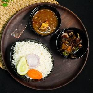 Plain Rice With Pork Dry Fry And Pork Curry