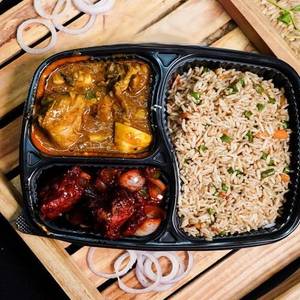 Veg Fried Rice With Chicken Curry And Chicken Dry Fry
