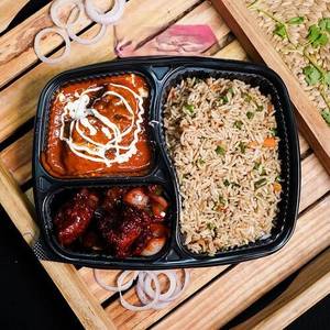 Veg Fried Rice With Chicken Butter Masala And Chilly Chicken