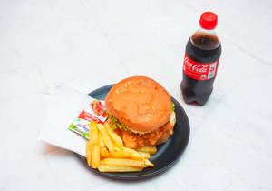 Crispy Chicken Burger  [1 Piece] French Fries [1 Piece] Cold Drinks [300 Ml]
