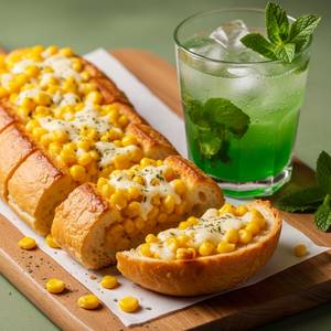 Corn & Cheese Garlic Bread With Peach Ice Tea 