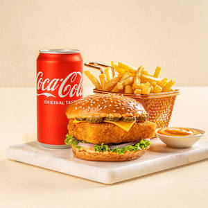 Crispy Paneer Burger [1 Piece] French Fries [1 Piece] Cold Drinks [1 Litres]