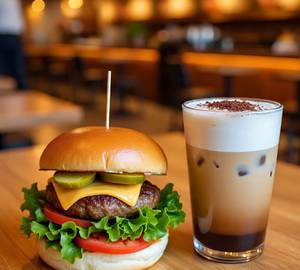 Peri Peri Burger + Chef Special Cold Coffee