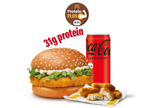McChicken Burger Protein Plus + 4 Pc Chicken Nuggets + Coke Zero