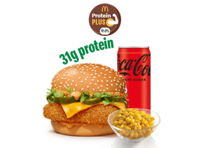 McSpicy Premium Veg Burger Protein Plus + Corn + Coke Zero