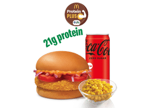 McAloo Tikki Burger Protein Plus+ Corn + Coke Zero