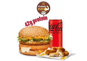 McCheese Chicken Burger Protein Plus + 4 Pc Chicken Nuggets+ Coke Zero
