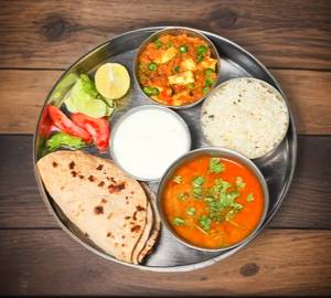Mater Paneer+Dal+4Roti+Dahi+Rice+Achar+Papad+Salad