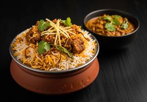 Hyderabadi Soya Chaap Dum Biryani with Salan