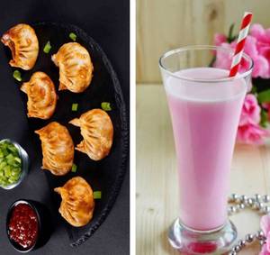 Chicken Momos + Rose Milk