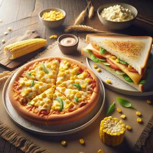 Corn Pizza [7 Inches] + Cheese Sandwich                           