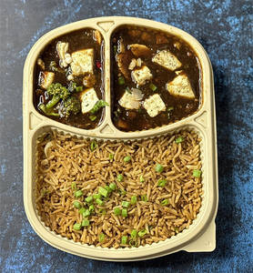 Brocoli Grilled Paneer In Garlic Sauce Bowl With Tossed Rice