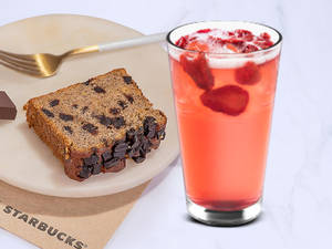Tall Strawberry Acai Lemonade with Banana Chocolate Loaf Cake