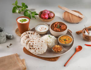 Chicken Masala Curry Feast Thali + Masala Chaas