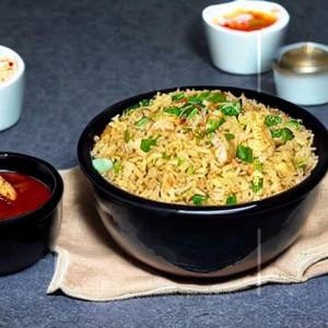 Triple chicken schezwan fried rice