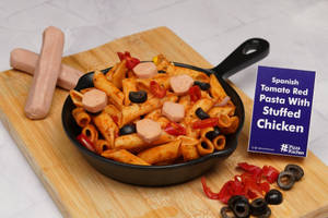 Spanish Tomato Red Pasta With Stuffed Chicken