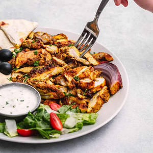 Spicy Chicken Shawarma Platter.