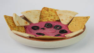 Beetroot Hummus With Khakhra Crisps And Pita Bread