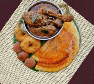 3 small plain dosa with chicken curry