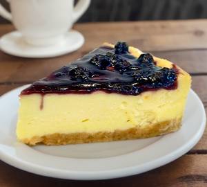 Baked blueberry cheesecake slice