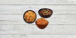 Veg Schezwan Fried Rice + Veg Schezwan Noodles & Veg Manchurian Gravy