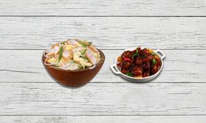 Chicken Hakka Noodles + Chilli Basil - Chicken (Dry)